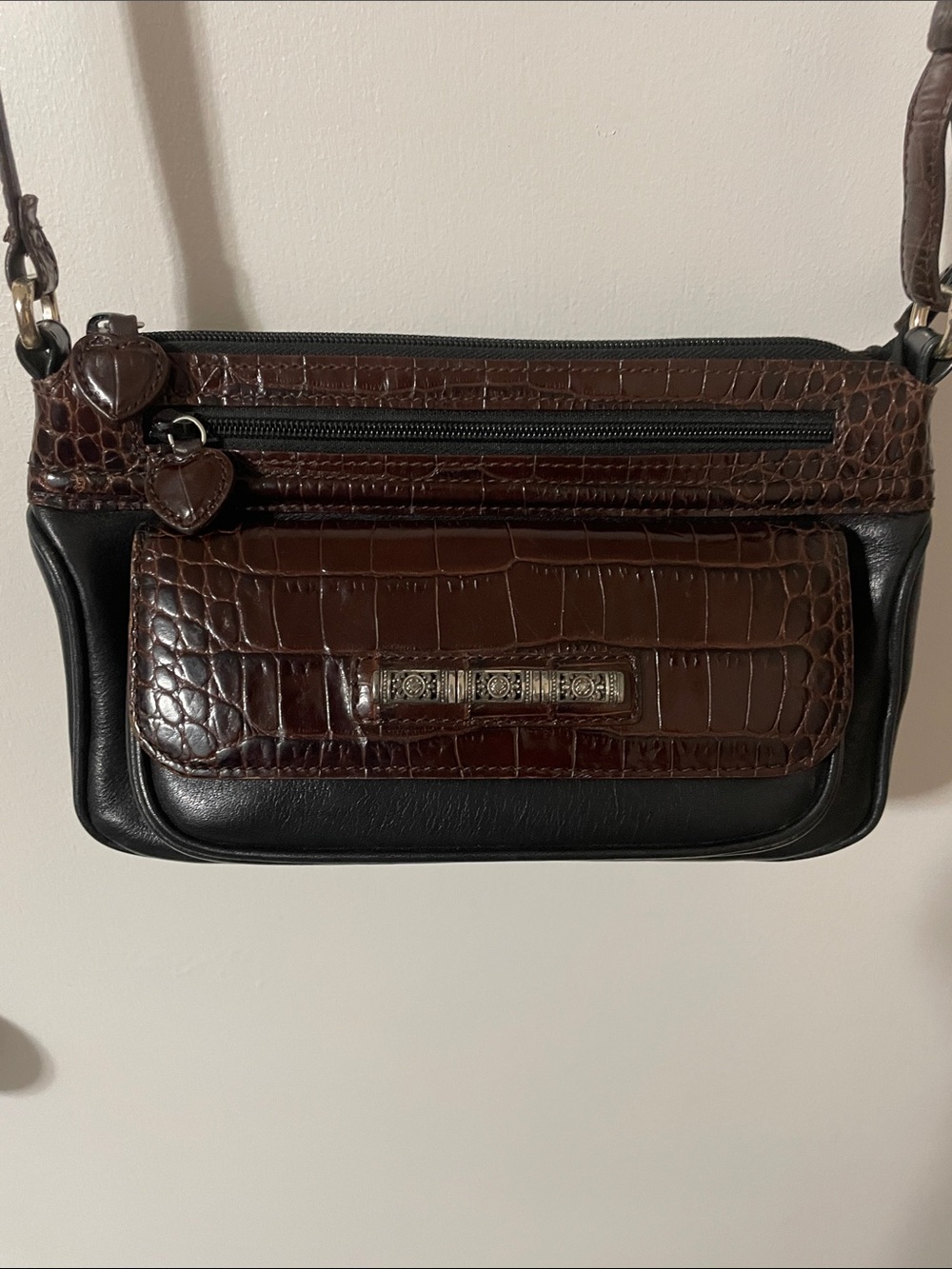 Brighton Croc-Embossed Leather Crossbody Organizer Bag